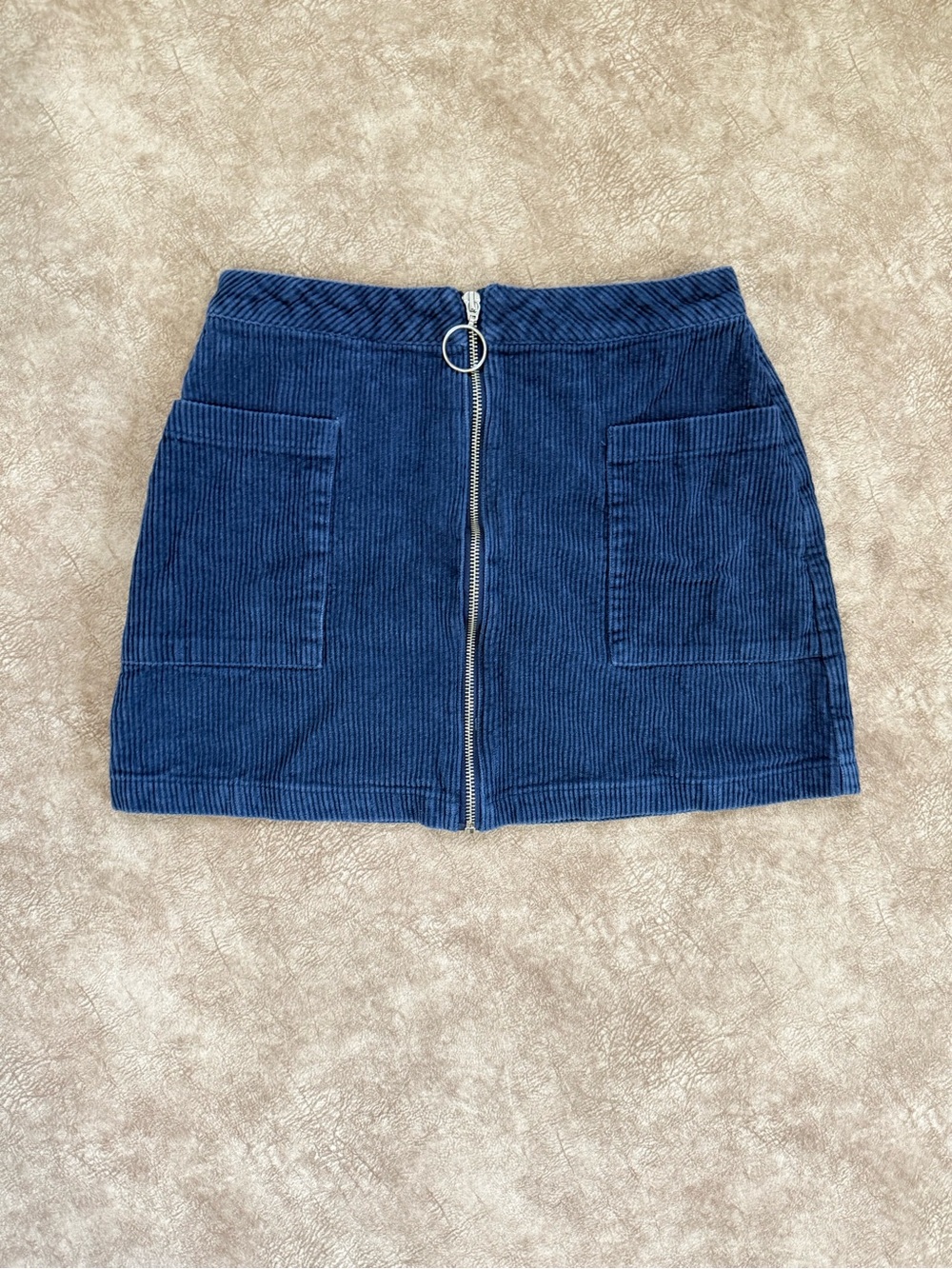 Blue Rain Corduroy Zip Front Mini Skirt Blue Size Small